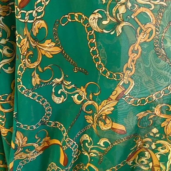 Green Baroque Scarf Print Sheer Maxi Skirt Gold Chain Regencycore Plus XL - Picture 6 of 7